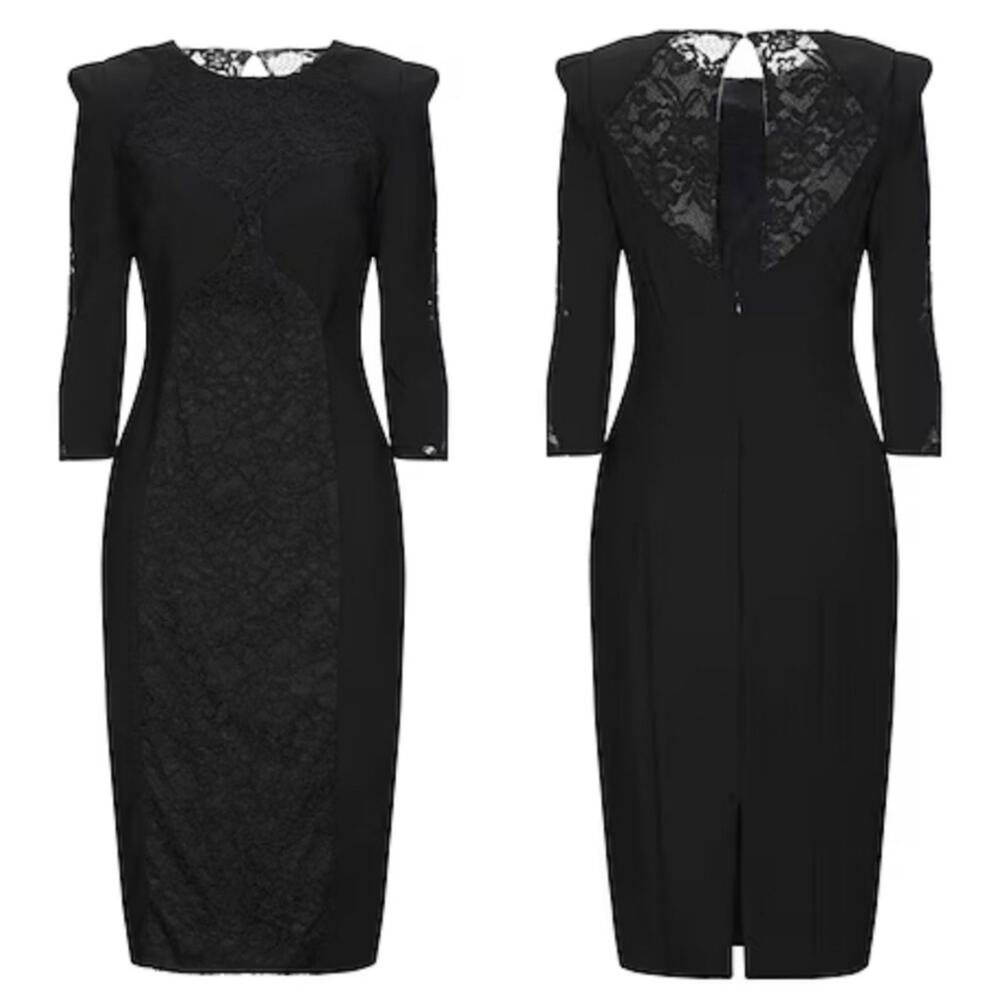Elisabetta Franchi Abito Donna Dress Elegant Black Lace Midi Dress with Slit